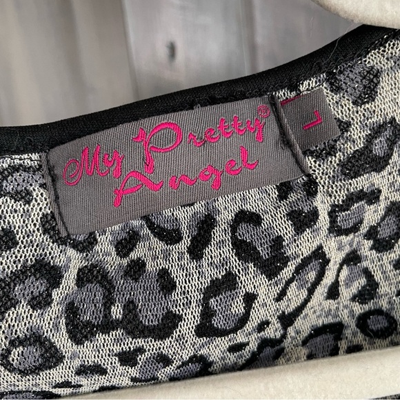 Dark Fairy WhimsiGoth Sheer Leopard Blouse Black netting longsleeve‎ festival - Picture 7 of 9